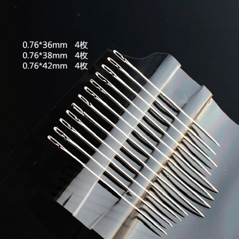 12pçs agulhas de costura 3.6-4.2cm furo lateral, buraco de abertura rápida, aço inoxidável, dardo, ferramentas manuais, jóias domésticas diy