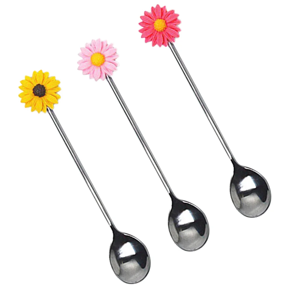 

3Pcs Stainless Steel Daisy Stirring Spoon Stylish Comfortable Grip for Coffee Tea Dessert Mixing Stirring Spoon