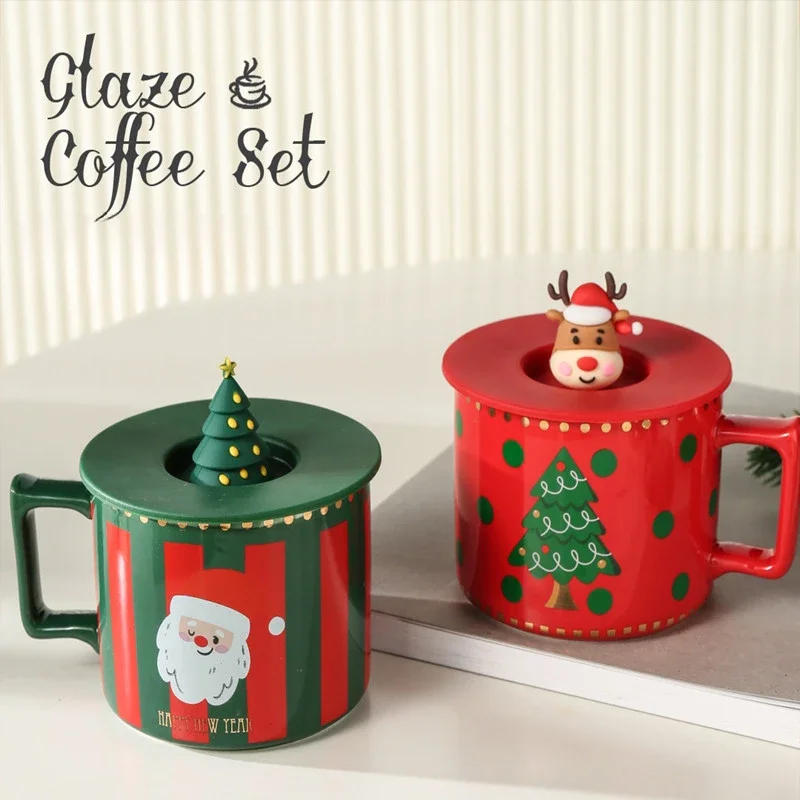 

Creative Christmas Ceramic Mugs Coffee Cups with Lids Office Afternoon Tea Cup Christmas Gift Children's Birthday Gifts