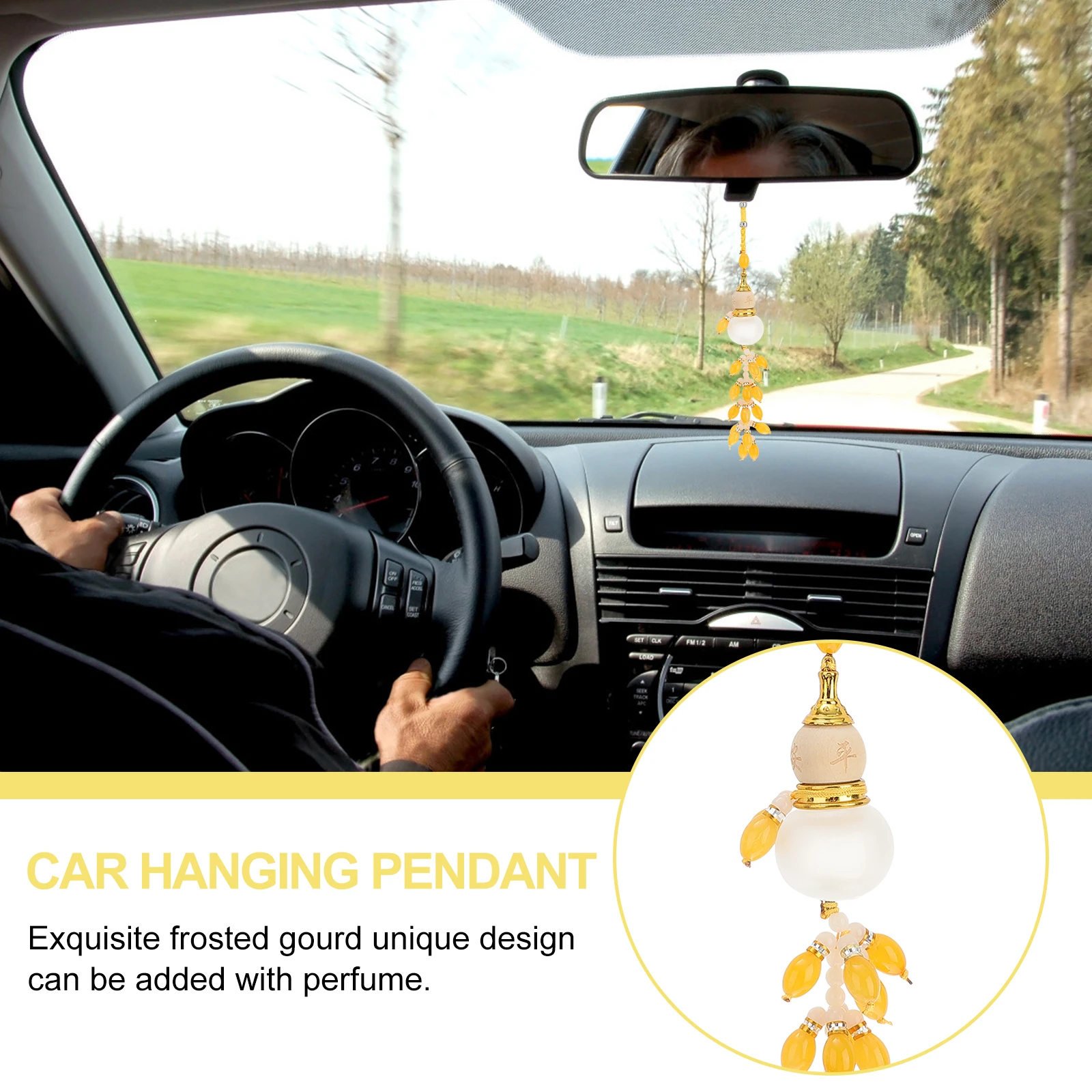 

2 Pcs Perfume Pendant White Jade Crystal Beads Aesthetic Car Decor Hanging nament Frosted Gourd Design Wealth Symbol Longevity