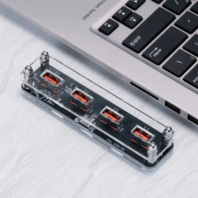 Portable Usb Power Supply Base With Transparent Casing Desktop Accessory 4-port Hub Power Supply Multifunctional