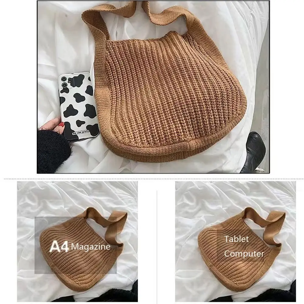 Bolsos de punto de gran capacidad para mujer, bolsos de hombro de ganchillo suave, bolsos de compras de punto Vintage, moda femenina