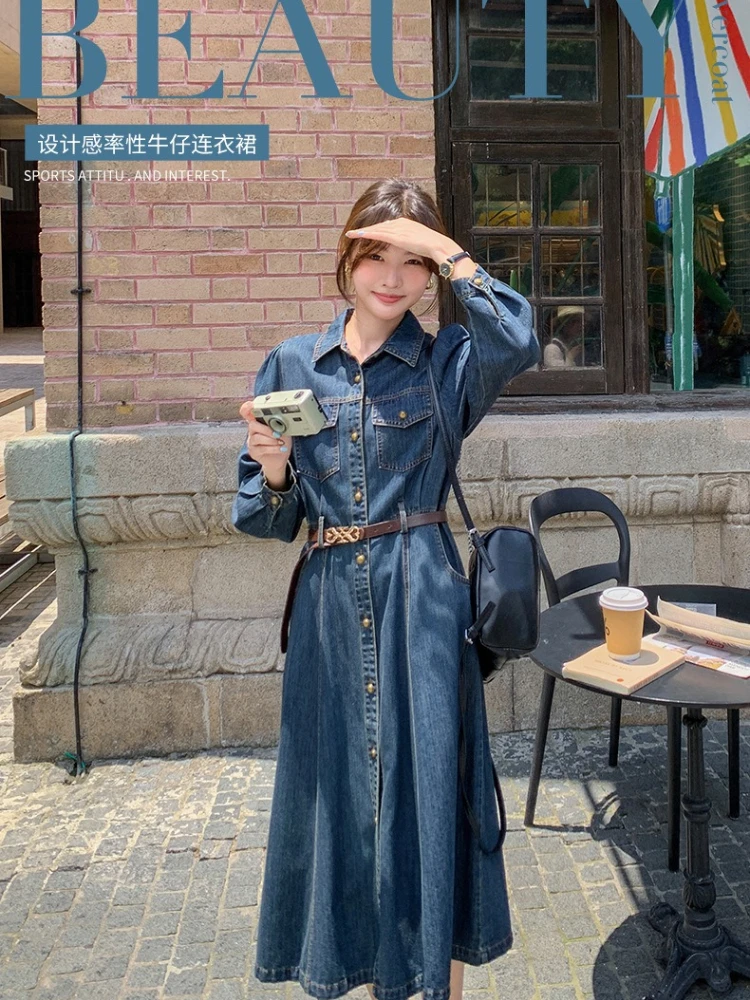 Spring and Autumn Long Denim Dress Long Sleeve Autumn Dress Women's 2026 New Fashion Trend High Sense Dresses