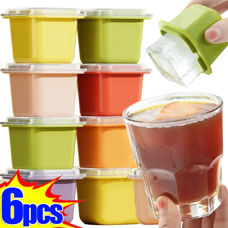 1/6pcs Ice Cube Mold Square Mini Ice Cube Makers Reusable Easy-Release Ice Cube Mould Jelly Pudding Yogurt Cream Freezing Gadget