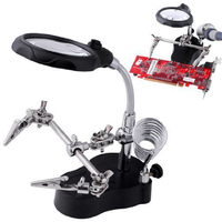 12X 3rd Helping Hand Clip Clamp LED Magnifying Glass Soldering Iron Stand Magnifier Welding Rework Repair Holder Tools