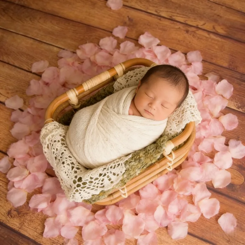 Retro Rattan Basket Chair Newborn Photography Props Infant Posing Bed Background Accessories for Baby Girl and Boy Photo Shoots