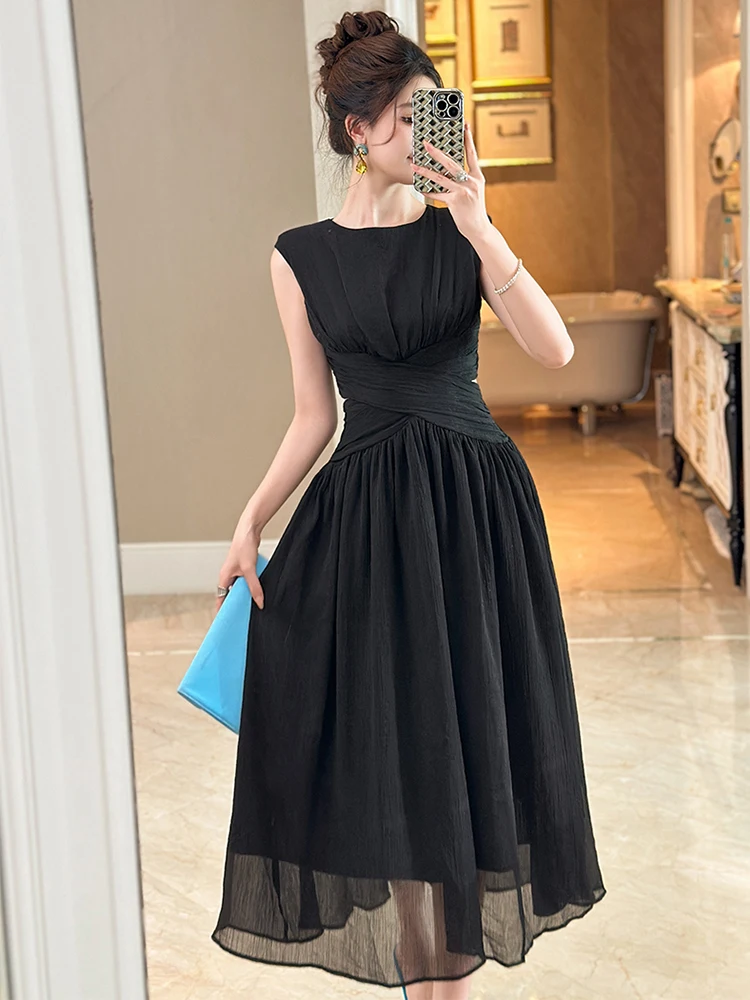 Sommer Mode frauen Ärmelloses Dünnes Midi Kleid Korsett A-line Robe Sommer Elegante Formale Dating Party Kleid Damen Vestidos Neue