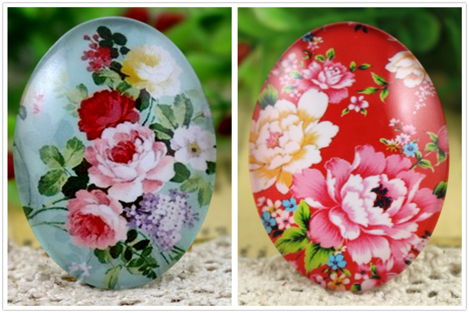 New Fashion 2pcs 30x40mm Handmade Photo Glass Cabochons (Fashion Flowers)