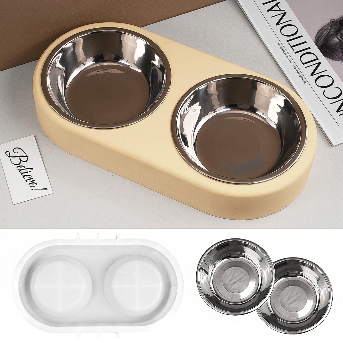 Pet Food Bowl Silicone Mold DIY Cat and Dog Food Bowls Plaster Casting Molds Concrete Resin Storage Box Craft Making Home Decor