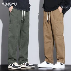 Autumn Winter New Men's Cargo Pants 100%Cotton Work Wear Straight Thick Khaki Korean Jogger Casual Outdoors Trousers Male M-4XL
