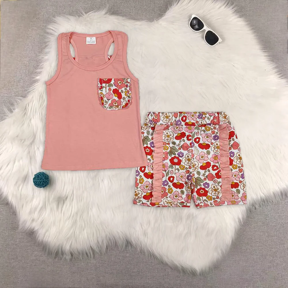

Baby Girls Pink Vest Shirt Flowers Shorts Clothes Sets