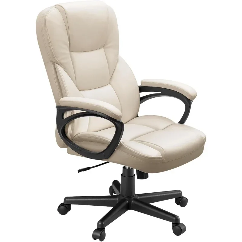 Executive Chair High Back Adjustable Managerial Home Desk Chair, Swivel Computer PU Chair with Lumbar Support (Beige)