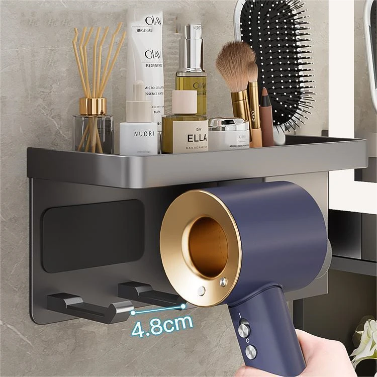 أسود مجفف الشعر المنظم الرف ، حامل مجفف شعر الحمام ، رفوف مشط الحائط ، اكسسوارات منفاخ #2