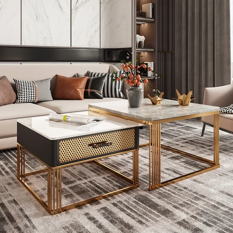 Light luxury rock slab coffee table, household living room coffee table TV cabinet combination ins apartment multi-functional co