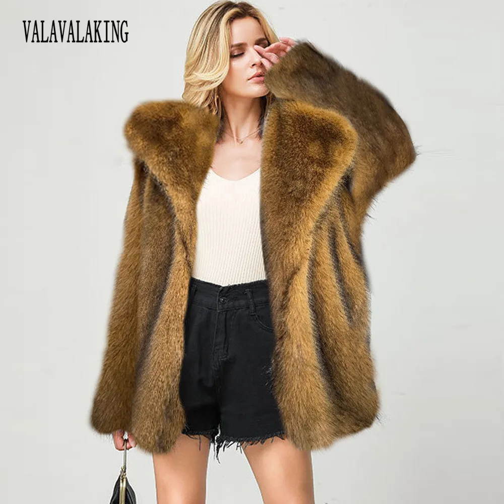 2025 Winter Plus Size Faux Fur Long Coat Women Big Collar Long Sleeve Fluffy Jacket Lady Large Thick Warm Furry Cardigan Outwear