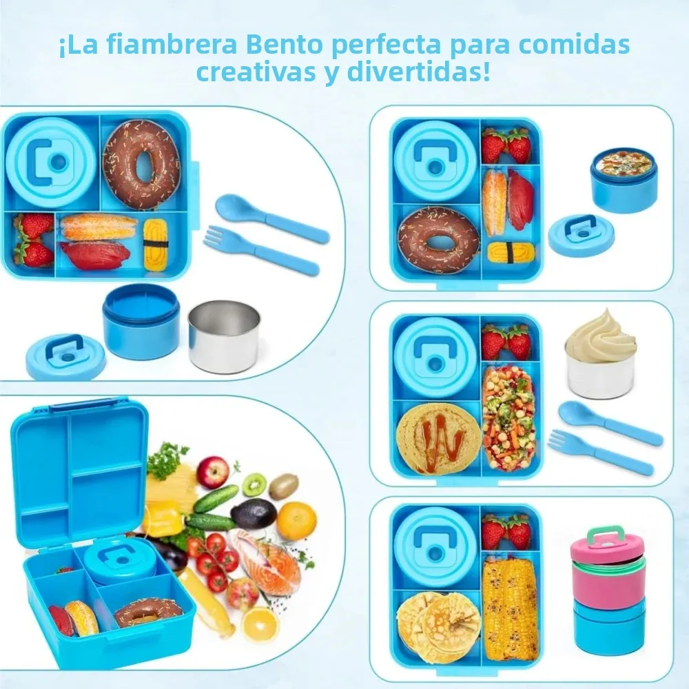 Bento Lunch Box with Soup Thermo Jar, Leakproof 4 Compartment Lunch Food Containers, Thermo Insulated Hot Food Jar for School