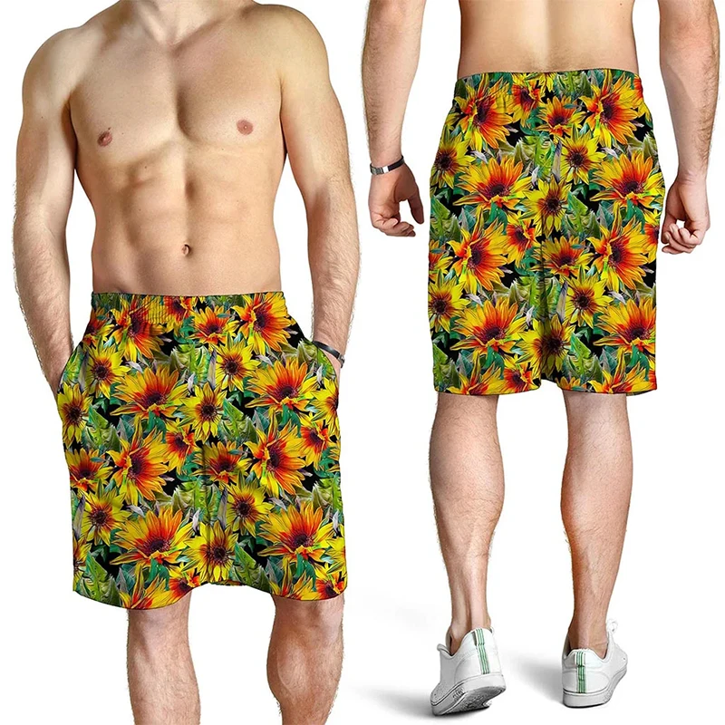 3D Print Sunflower Pattern Shorts For Men Hawaii Vacation Beach Board Shorts Mens Floral Print Short Pants Ropa De Hombre