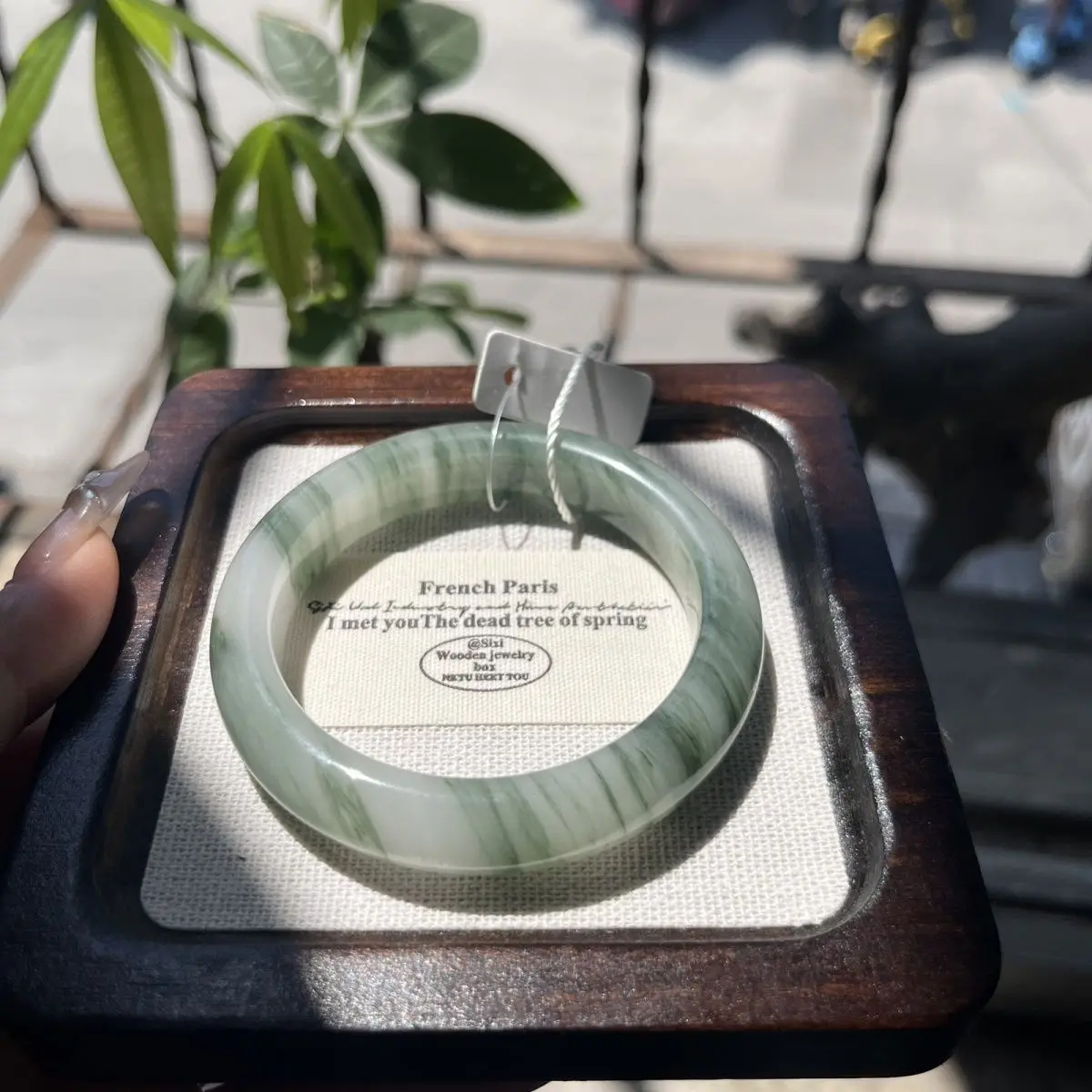 Natural Tianshan jade Xinjiang bracelet jade bracelet jadeite floating flower full circle smudged jade ring 54.5 gift box