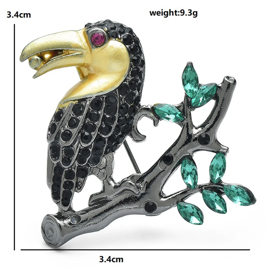 Lovely Rhinestone Crow Bird Brooches For Women Unisex Beautiful Stand On Branch Birds Animal Office Party Brooch Pins