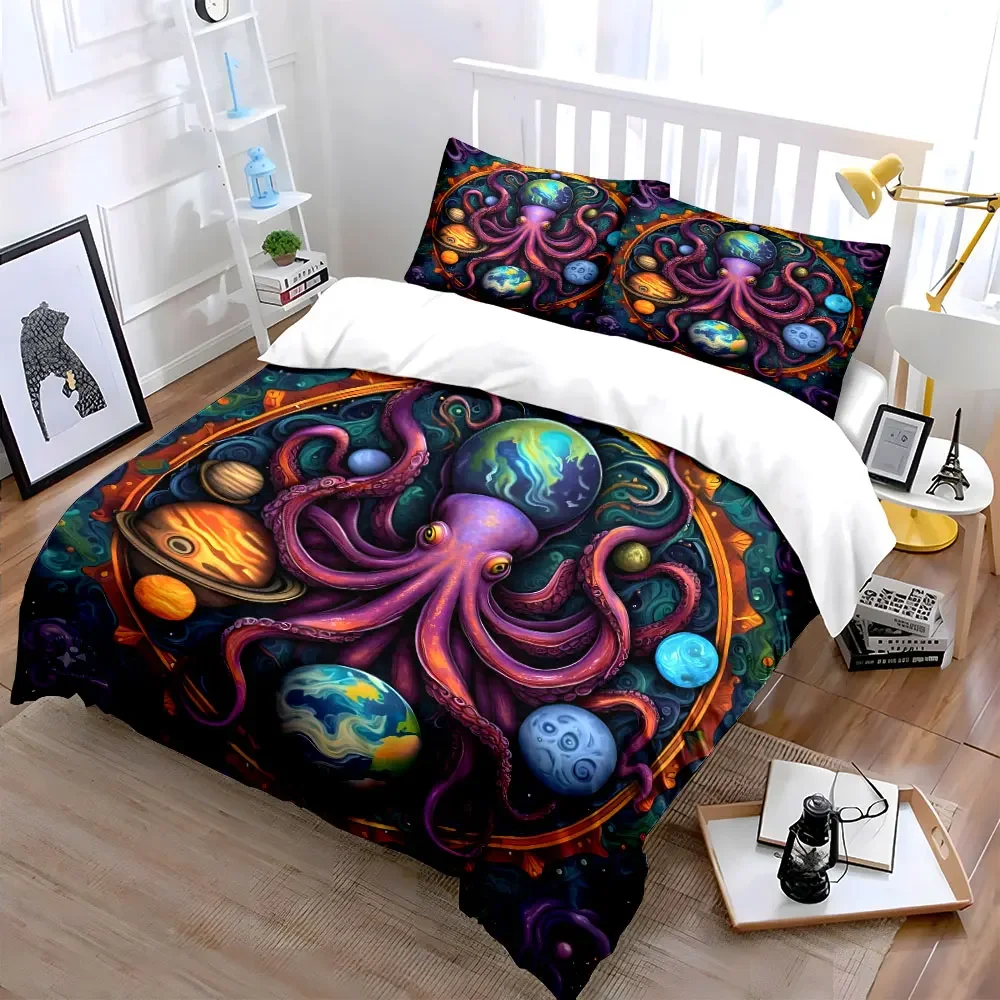 Octopus Galaxy Decoration Set Multiple sizes kid's and adults' bedroom Exquisite 3PC bedding set, gift