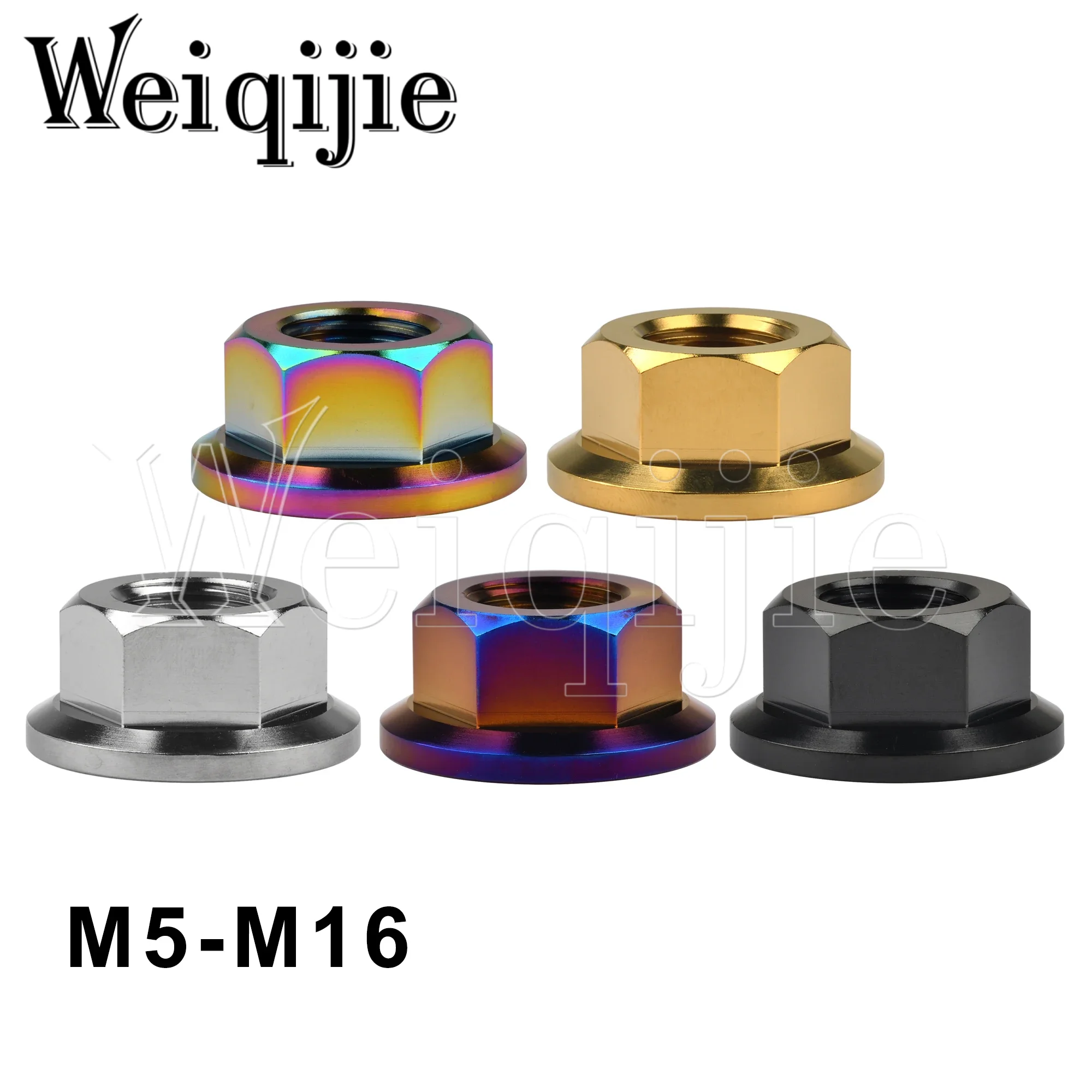 

Weiqijie 6pcs M5-M16 Standard DIN6923 Metric Gr5 Titanium Alloy Hex Head Nuts Flange Nut for Car Motorcycle Bike Brake