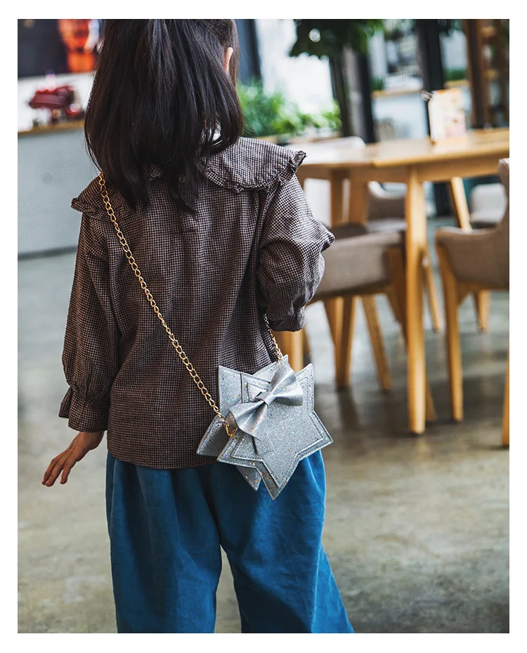 Children Small Chain Bag New Korean Fashion Five-pointed Star Sequin Shoulder Bag Cute Princess Girl Diago Span Bag KBG002