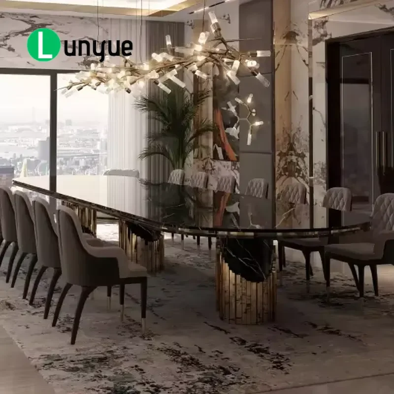 Luxury Natural Marble Dining Table Set Modern 6 8 12 Seats Italian Style Furniture for Living Room High End Home Decor