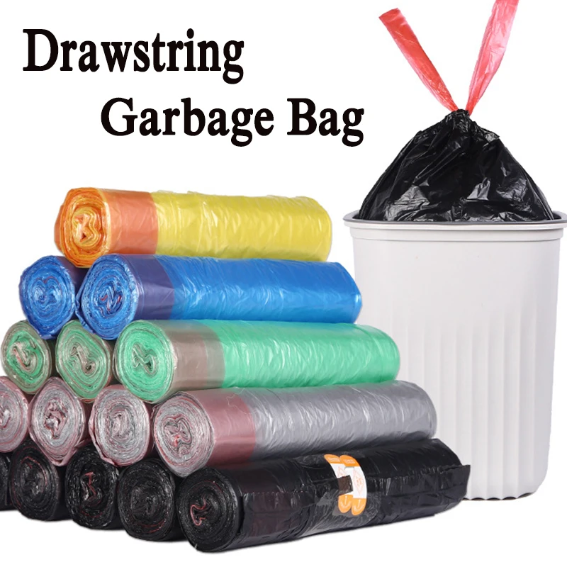 15pcs Automatic Closing Tie on Garbage Bag Bags with Rope Easy Pull Office Cleaning Trash Bags Cleaning Trash Bags Kitchen Tools