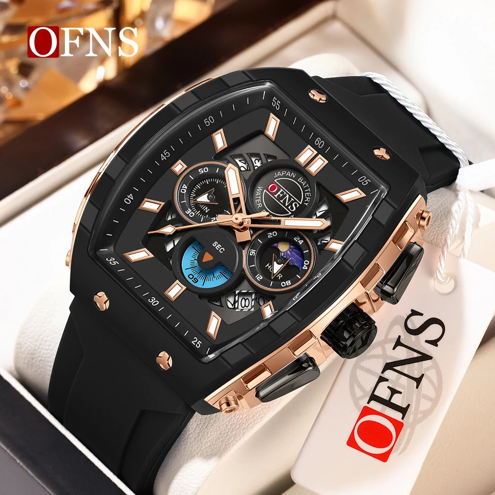 OFNS New 1203 Luxury Men's Quartz Watch Multifunctional Timing Waterproof Night Light Three Eye Six Pin Calendar Men's Watch