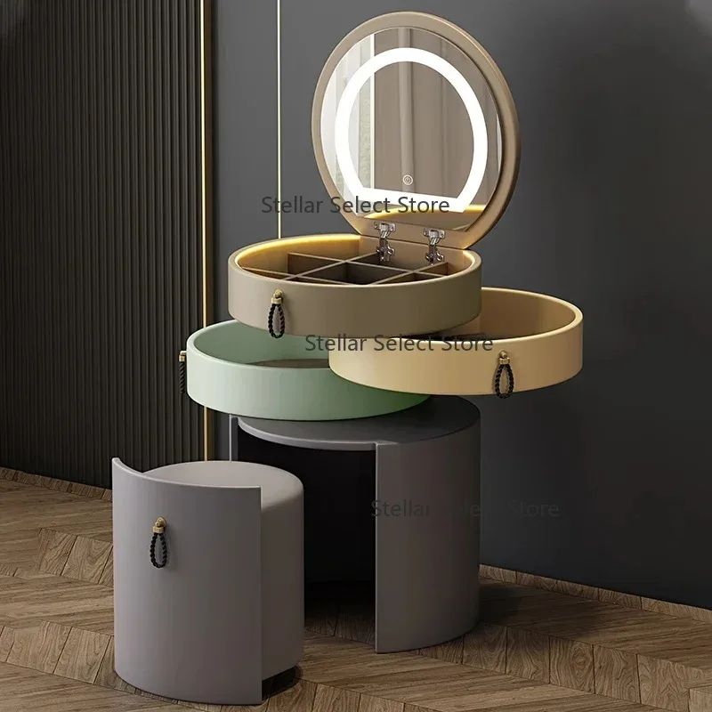 Makeup Vanity Equipped With Bluetooth Speaker Stool LED Leather Lint Dresser Storage Cabinet Integrated Cabinet Dressing Table