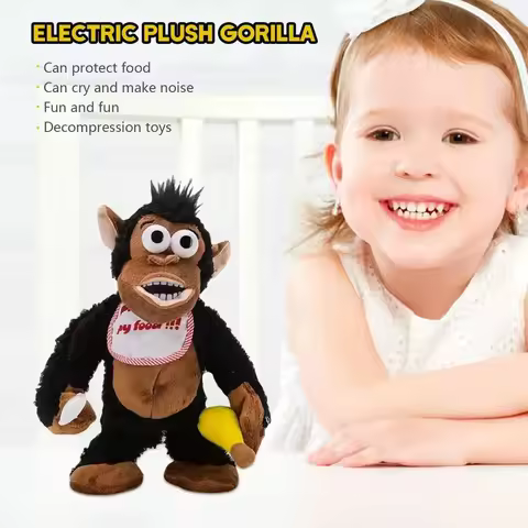 Creative Crying Gorilla Electric Moving Monkey Eating Banana Fluffy Magnetic Monkey Funny Collection Guarding Food Children