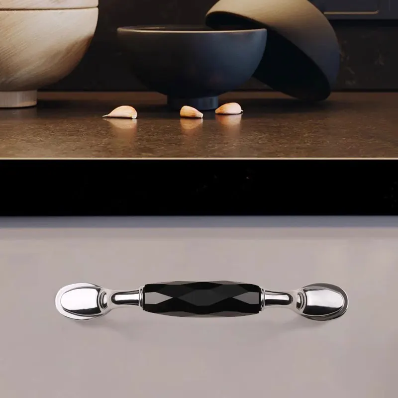 1 PC Transparent Crystal Furniture Knobs and Handles Zinc Alloy Cabinet Handle Drawer Dresser Pulls Black Door Knob Hardware