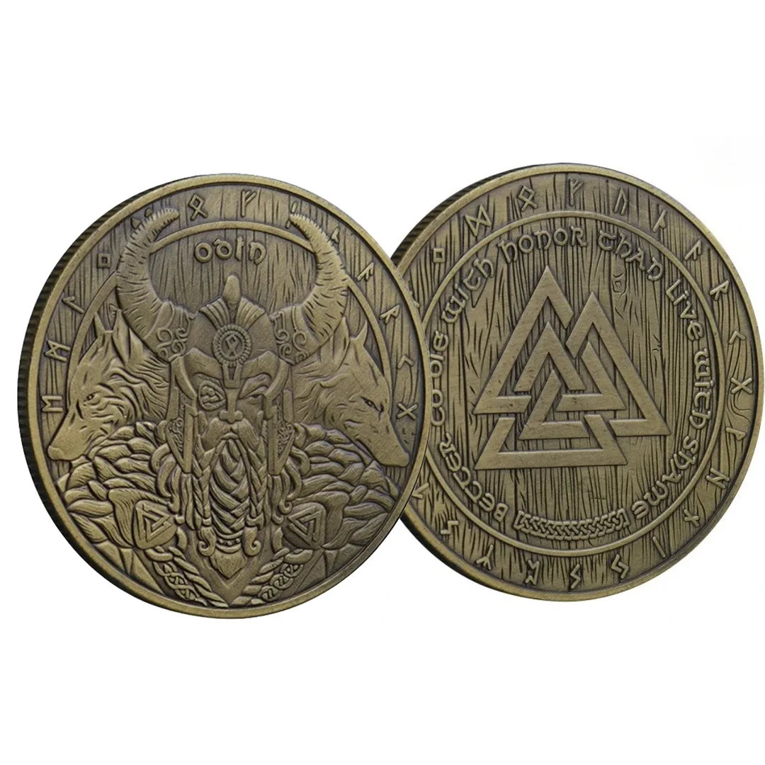 عملة تذكارية مطلية بالنحاس برمز الفايكنج، عملة نرويجية أودين قابلة للجمع لتزيين المنزل