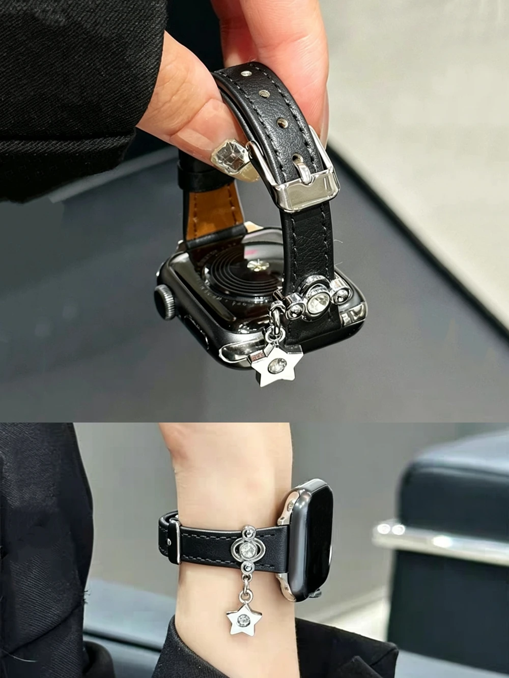 Bling Correa für Apple Watch Armband Damen Serie 11/10/9/8/7/6 Lederband 38mm 40mm 41mm 42mm 44mm 45mm 46mm 49mm