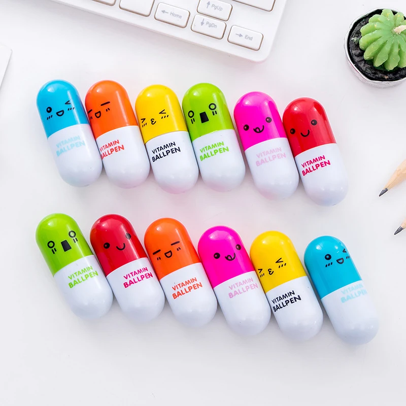 

12Pcs Mini Retractable Funny Pill Pen for Kids Painting Drawing Toy Baby Shower Back To School Student Gift