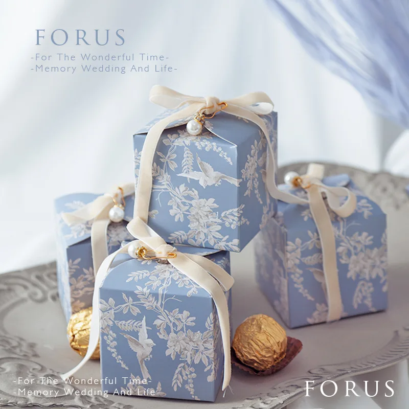 النمط الأوروبي الزفاف كاندي صندوق رائعة زهرة الطيور نمط العودة هدية صندوق 4 لون اللؤلؤ المعلقات مع شرائط #2