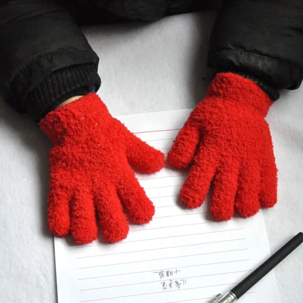 

Winter Thick Warm Full Finger Gloves - High Quality Solid Color Plush Furry Mittens for Children