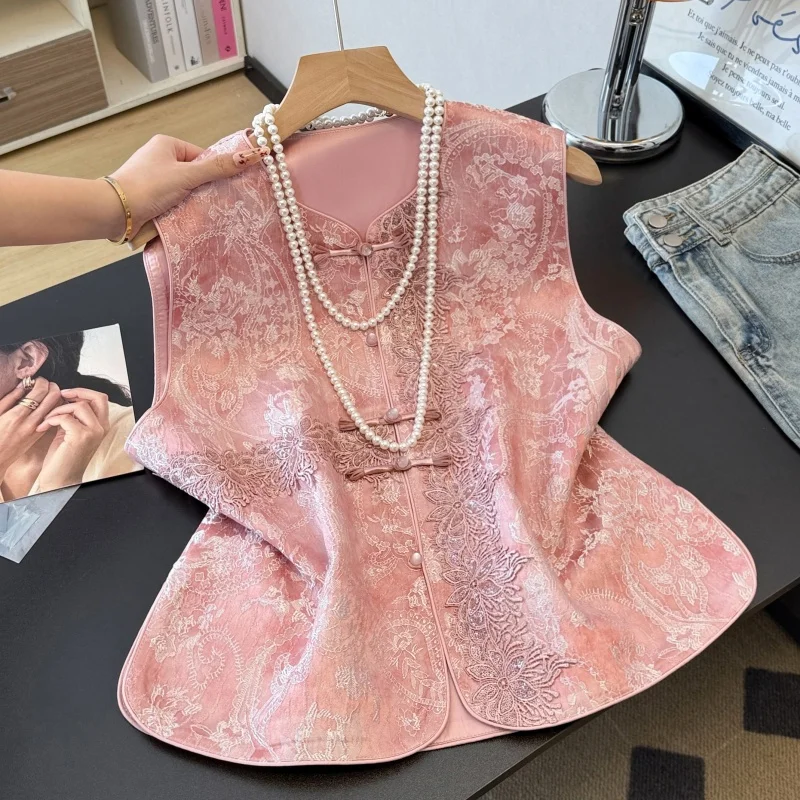 

New Chinese Style Heavy Embroidery Button up Top Ethnic Trend Revamped Hanfu Vest Spring 2026 Women's Fashion Traditional Cos...