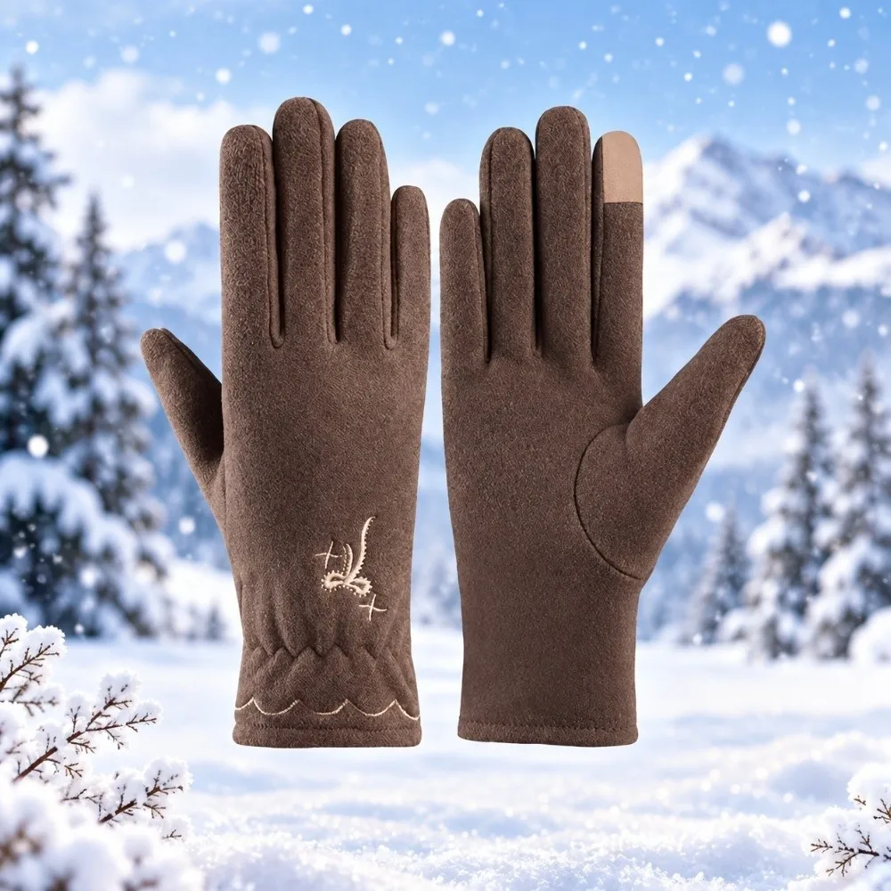 Thickened Warm Touch Screen Gloves Windproof Cold Proof All Finger Winter Driving Gloves Thin Velvet Cycling Gloves