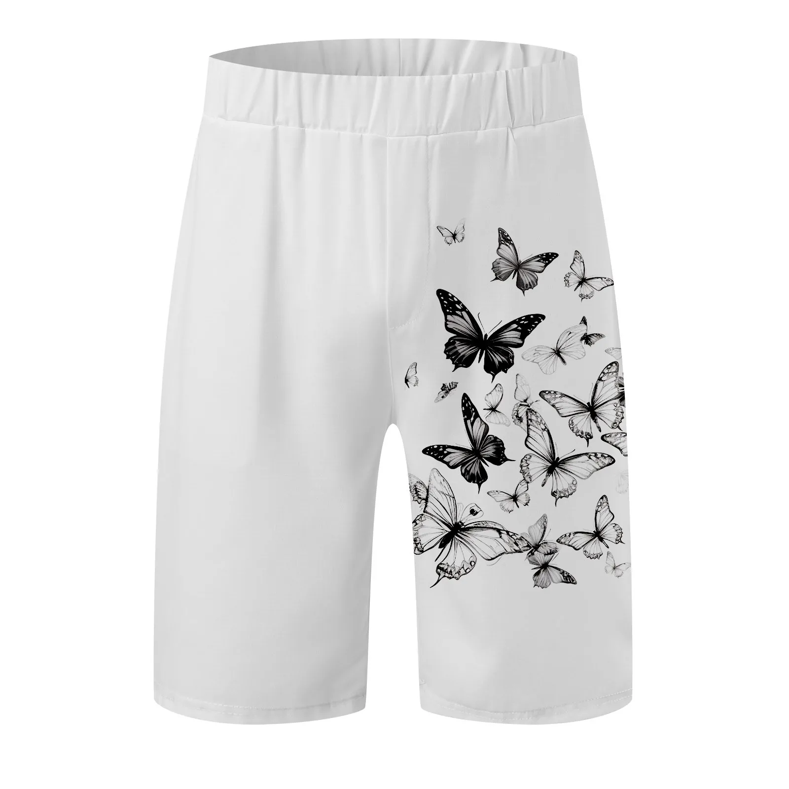 Summer Pants Men's Thin Casual Shorts FLYING Butterfly Print Loose Straight Elastic Belt Men's Quarter Pants Shorts for Men