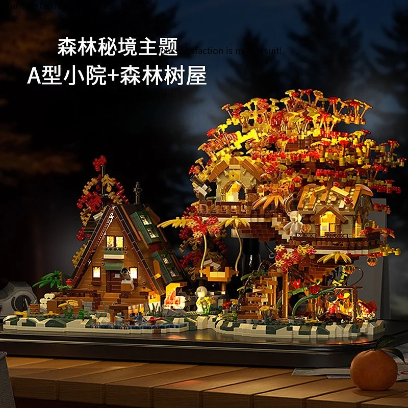 for Forest A-frame Tree House Street View Building Blocks DIY Assembly Model Educational Toy Gift