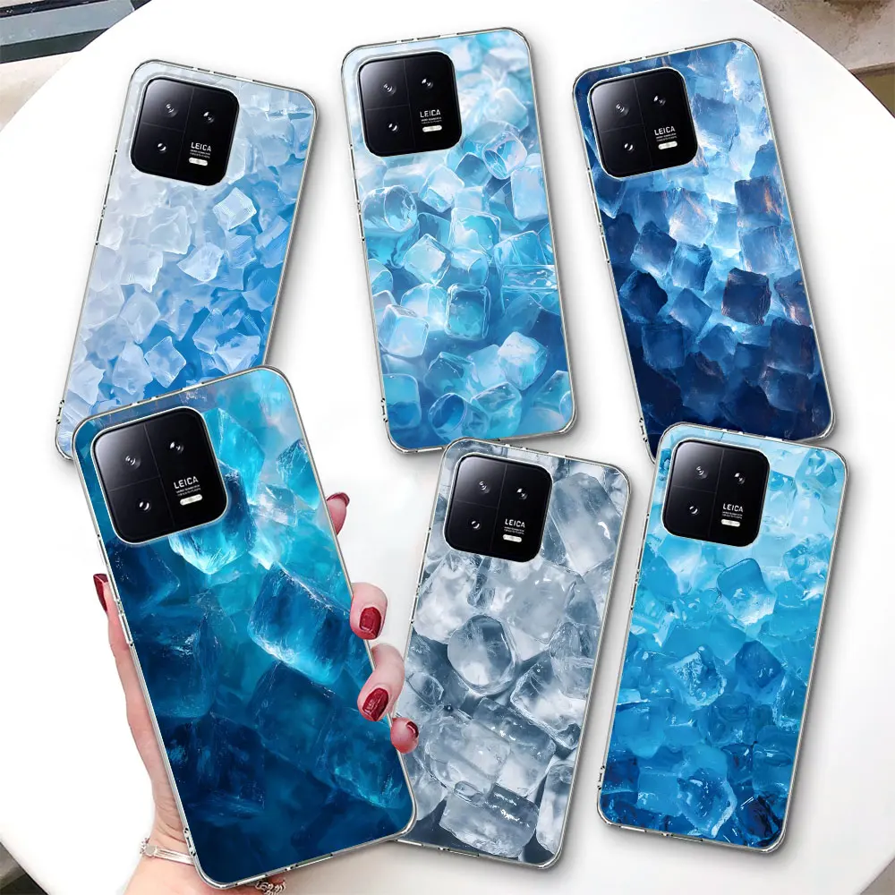 Прозрачный чехол для Xiaomi Mi 17T 15 Ultra 14 11 Lite 5G NE 14T 13 15T 10T Pro 12 Lite 10, чехол для телефона из ТПУ, чисто-синий, в форме ледяного кубика.