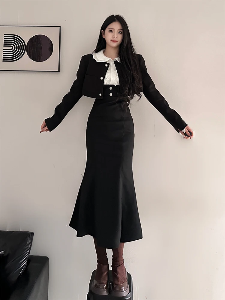 Odzież wiosenna plus size Ele Fi Tail Dr Set dla kobiet, zakrywająca brzuch, tuszująca niedoskonałości, z wysokim stanem, długi rękaw.