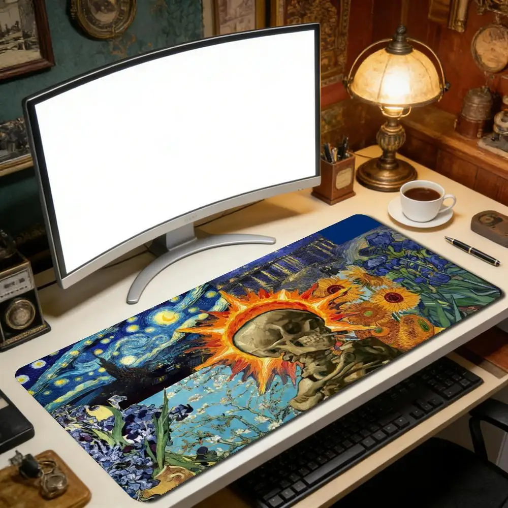 Van Gogh Collage Art XXL Gaming Mouse Pad Non-Slip Rubber Overlocked Deskmat Sunflower Starry Night Iris Keyboard Table Mats