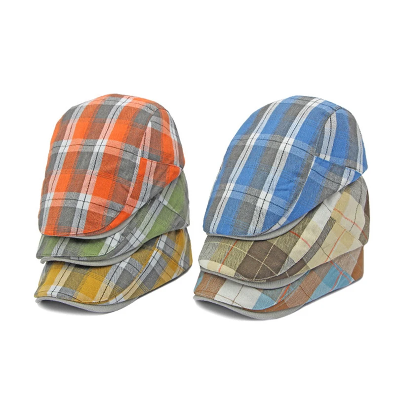 Beret Hat for Women Spring Summer Flat Peaked Hat Men Plaid Newsboy Hat Casual Duckbill Caps Checker Forward Cap Unisex Visor 4