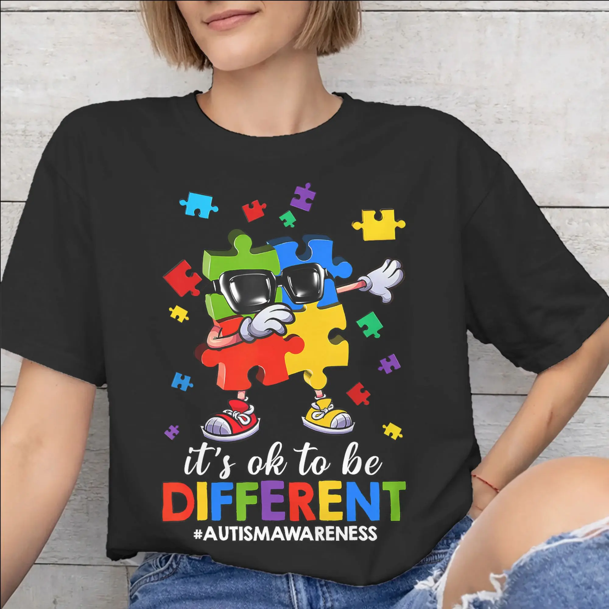 Men Women Graphic Print Dabbing Puzzle Autism Awareness T Shirt Tee 100% Cotton  T-shirts Clothing