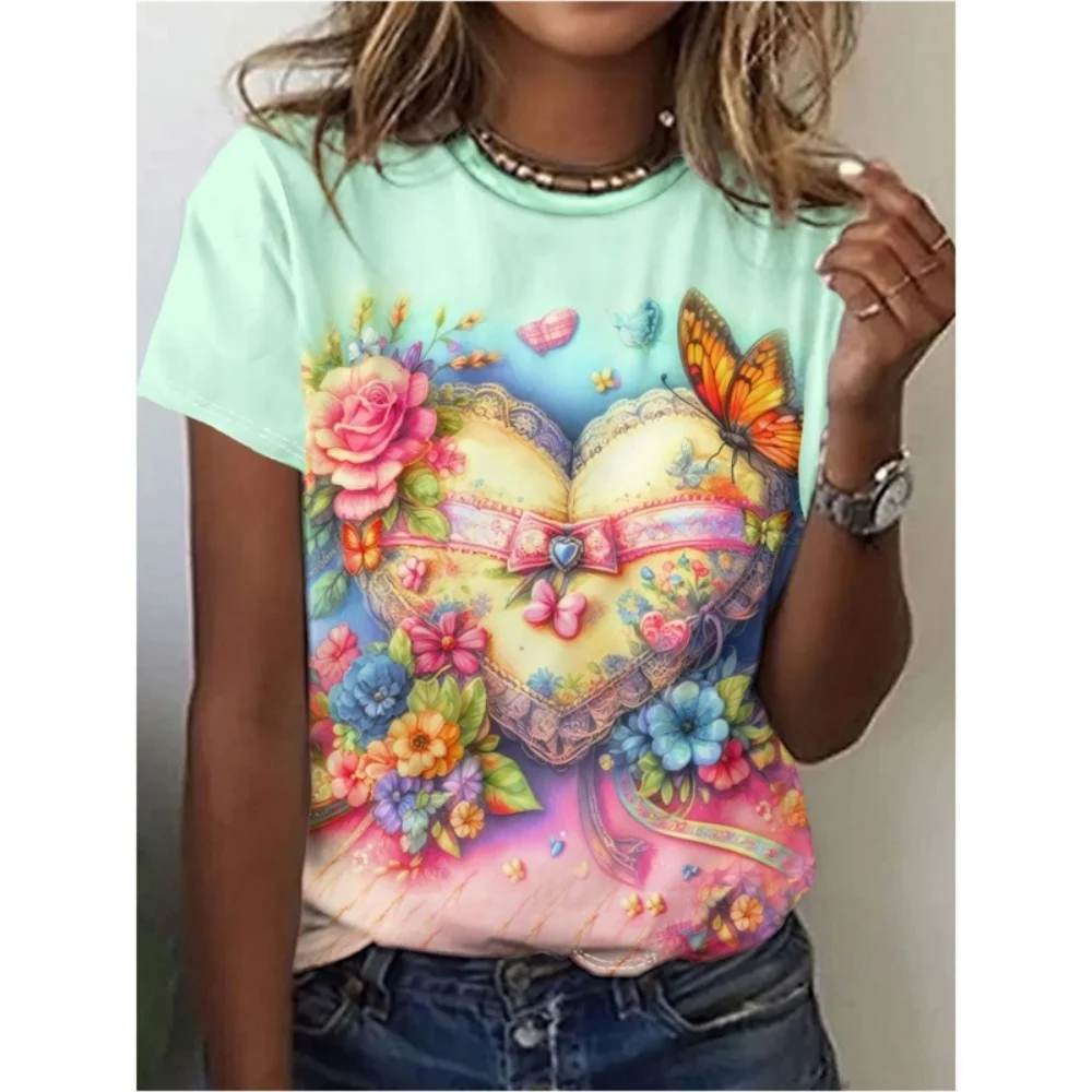 

Butterfly Women's T-Shirts Animal 3d Print Rose T-Shirt Harajuku Casual Short Sleeve Top Tee O Neck Oversized Female Clothing