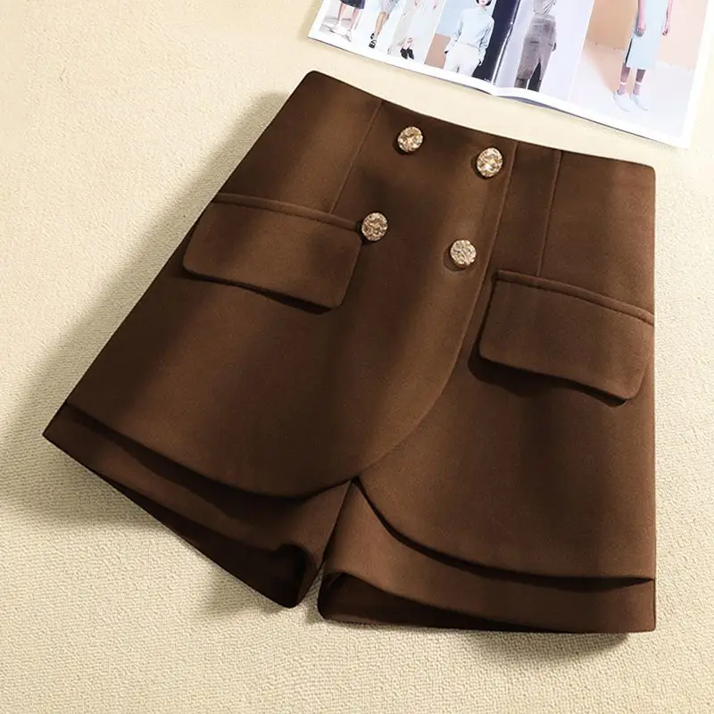 Short Pants with Boots for Women Wear Autumn Winter New High Waisted Flesh Blocking A-line Pants Loose Boots Autumn and Winter