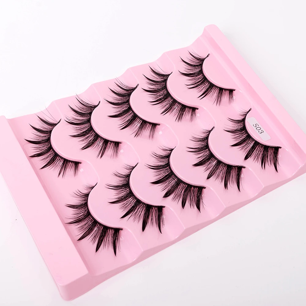 Neue 5/10 Paar Natürliche Wet False Eyelashes für den täglichen Gebrauch, scharfe, dicke, künstliche, gekreuzte Make-up-Wimpern – Detail 14