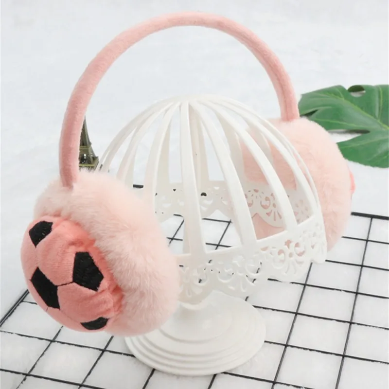 New Cute Football Pattern Warm Earmuffs for Boys Girl Winter Outdoor Ear Warmers Soft Furry Ear Warmer Muff Plush Ear Covers